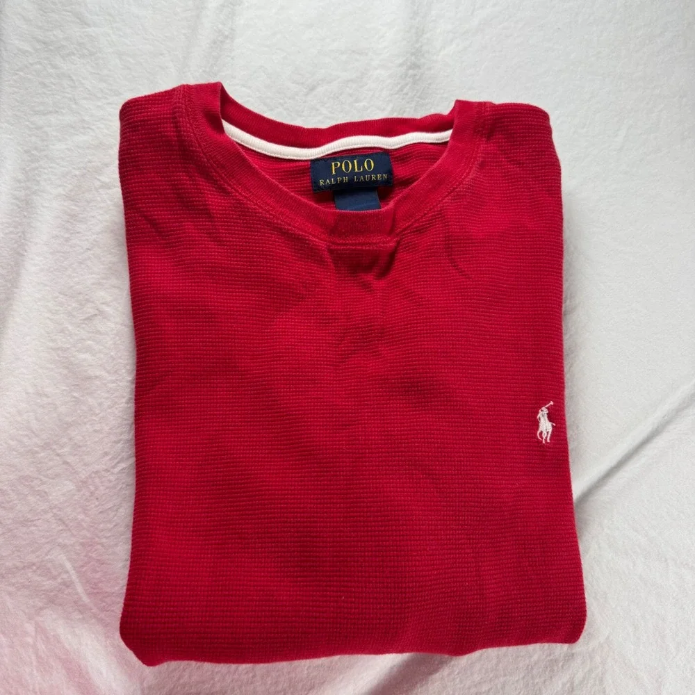 Polo Ralph Lauren Men's Size Large Red Waffle Knit Thermal Shirt Long Sleeve